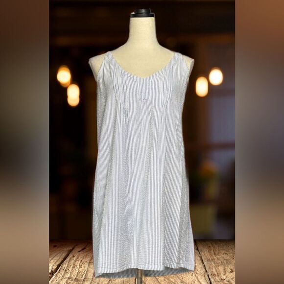Blue and White Striped Nautical Vibe Sleeveless V-Neck Dress (Size: XS) - Picture 2 of 10